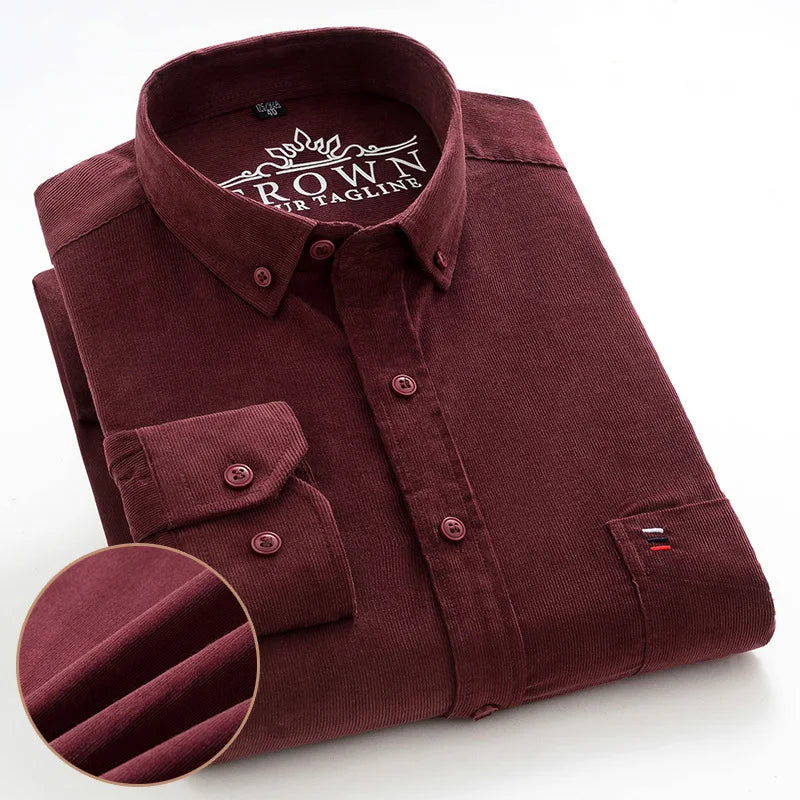 100% Cotton Men's Corduroy Shirts Long Sleeve Casual Regular Fit Business Dress Shirts Man Comfortable Pocket Clothes 7XL 6XL