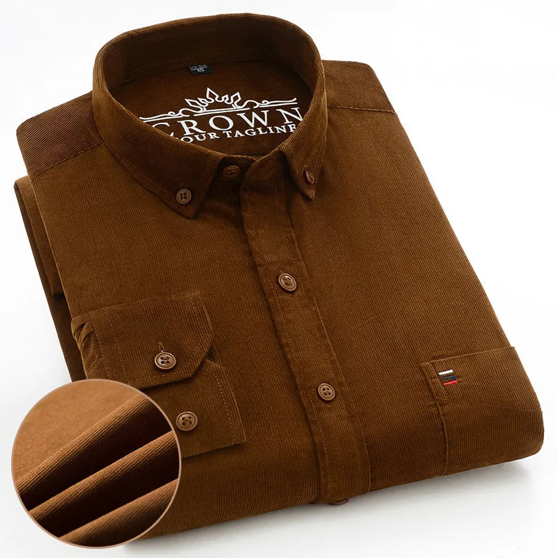 100% Cotton Men's Corduroy Shirts Long Sleeve Casual Regular Fit Business Dress Shirts  Man Comfortable Pocket Clothes 7XL 6XL