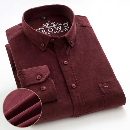 100% Cotton Men's Corduroy Shirts Long Sleeve Casual Regular Fit Business Dress Shirts  Man Comfortable Pocket Clothes 7XL 6XL